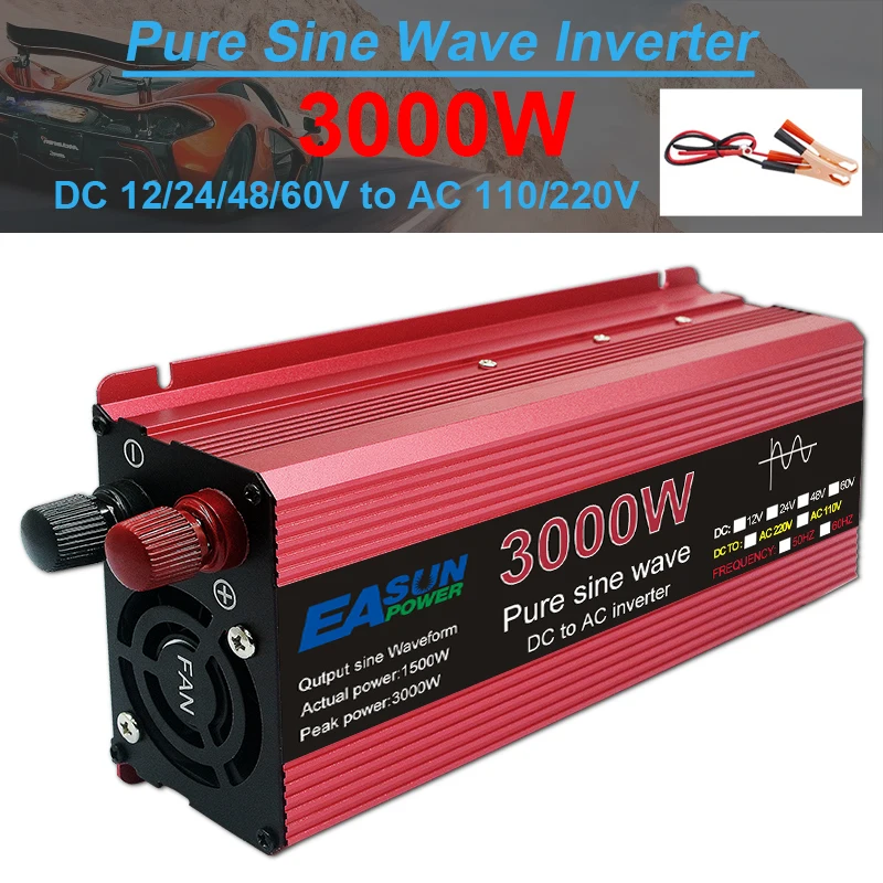 Inversor de onda sinusoidal pura, transformador de 3000W, 2200W, 1600W,  1000W, voltaje de cc 12V, 24V a CA 110V, 220V - AliExpress