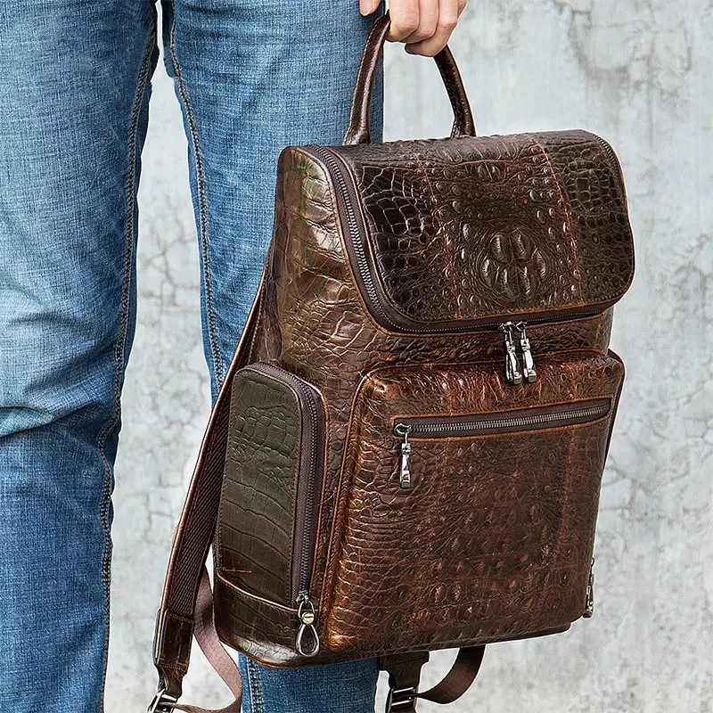 

2024 new fashion crocodile leather men's backpack bagpack casual fashionable cowhide travel for man real cow skin