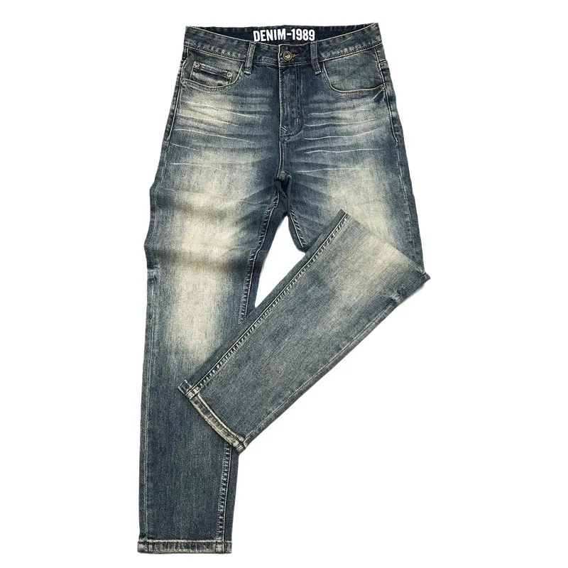 Fashion Designer Men Jeans High Quality Retro Washed Blue Stretch Slim Fit Ripped Jeans Men Vintage Designer Denim Pants Hombre