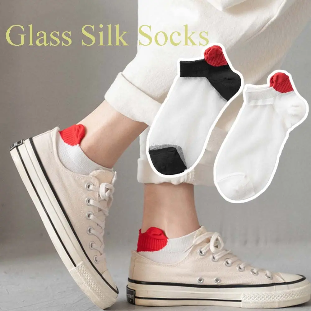 

Crystal Silk Socks Girls Spring Summer Heel Love Glass Silk Socks Women Socks Cotton