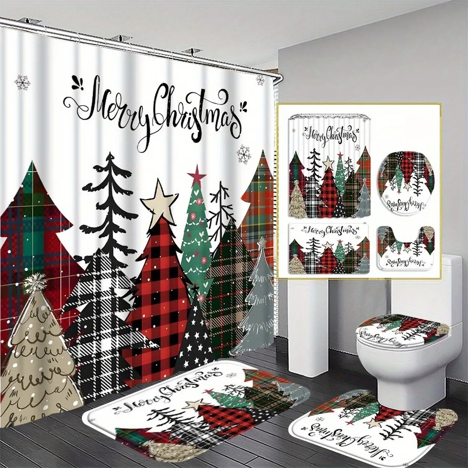 Navidad Merry Christmas Decor Shower Curtain Santa Elk Christmas Waterproof Polyester Bath Curtain New Year Bedroom Curtains shower curtains