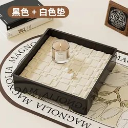 Elegant Vintage Leather Storage Tray for Aromatherapy and Decor (Black - white)
