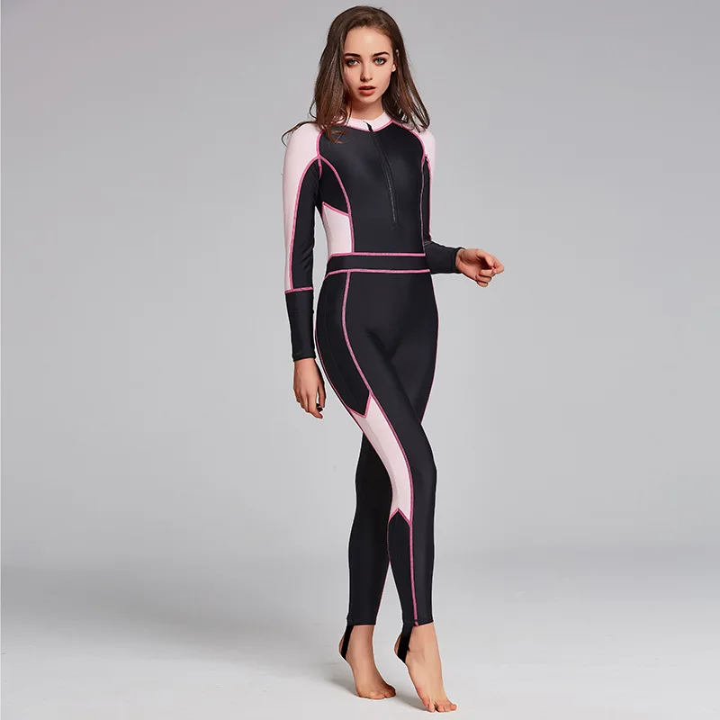 Women wetsuit long sleeve swimsuit surf scuba full body diving suit UV sun protection water sport one piece Lycra clothing