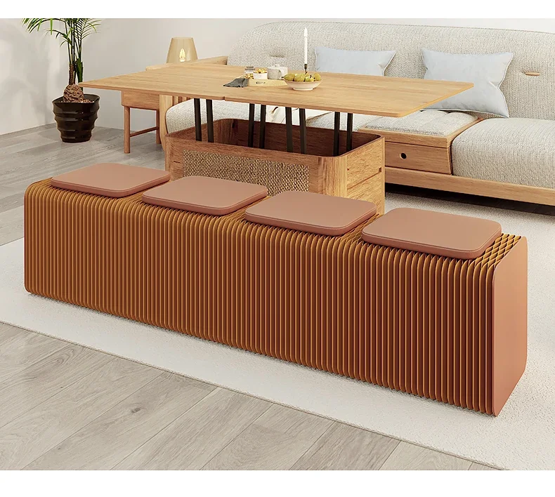 NEW Curved Paper Shoe Changing Sitting Stool Kraft Paper Lounge Chair Folding Retractable Stool Convenient Storage Organ Bench