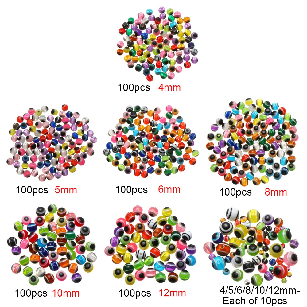 50/60/100 PCS 4/5/6/8/10/12mm Fish Eye Fishing Beads Mixed Color for Carolina Rigs Taxes Rigs Fishing Beads DIY Bass Tackle fishing beads