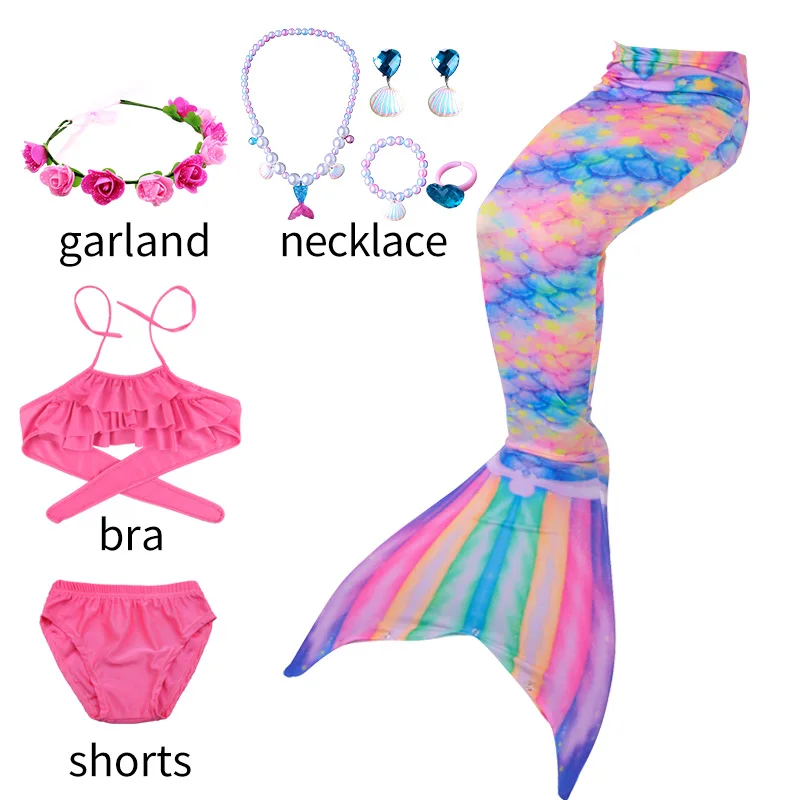 Kids Mermaid Tail for Girls Mermaid Swimsuit for Swimming Children Beach Bikini Suit Costume Birthday Pool Party Gift