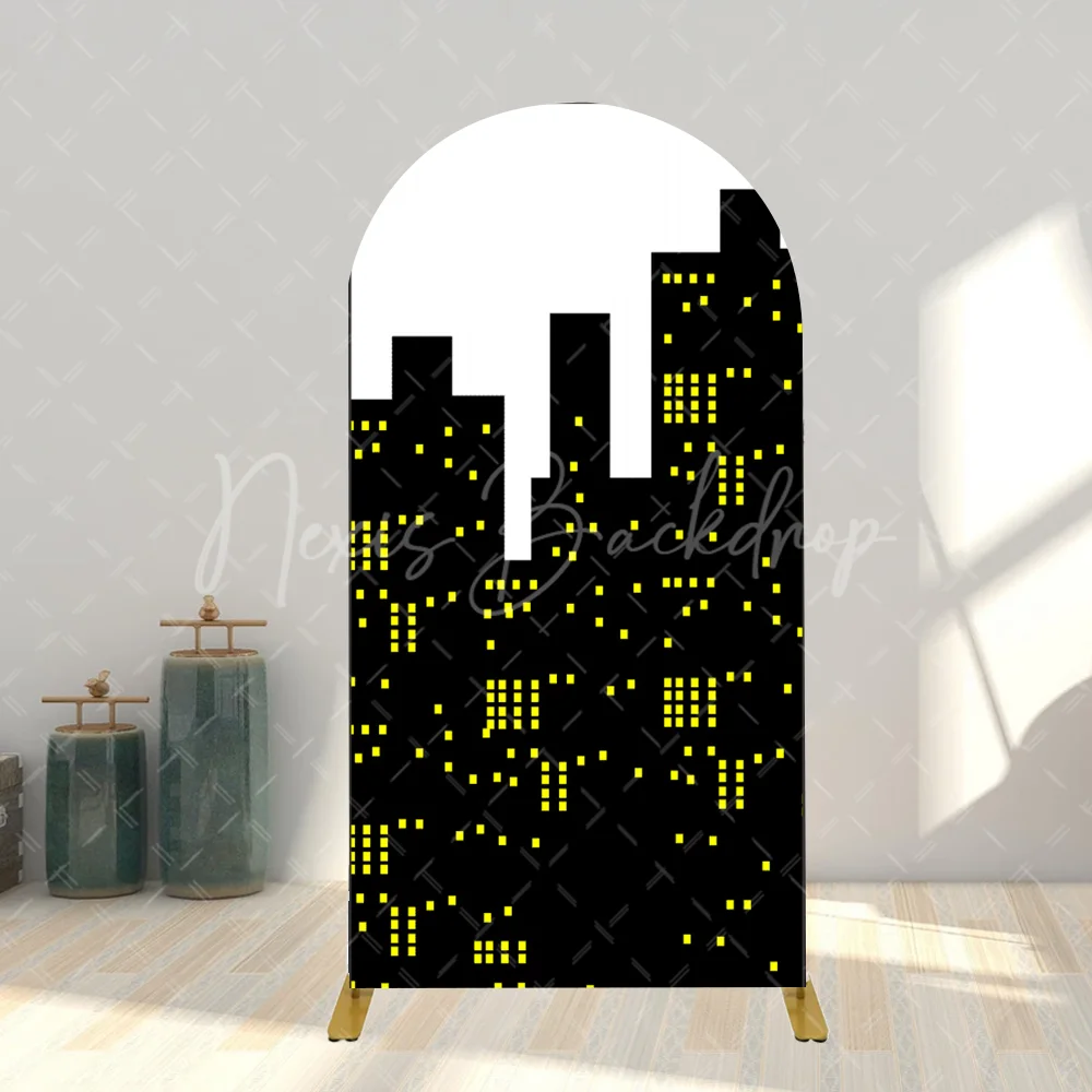 רקעים לצילומי עיר סופר גיבורים עם קווי שמיים, בנייני עיר, רקע לצילומי בום, דגלי יומולדת לילדים