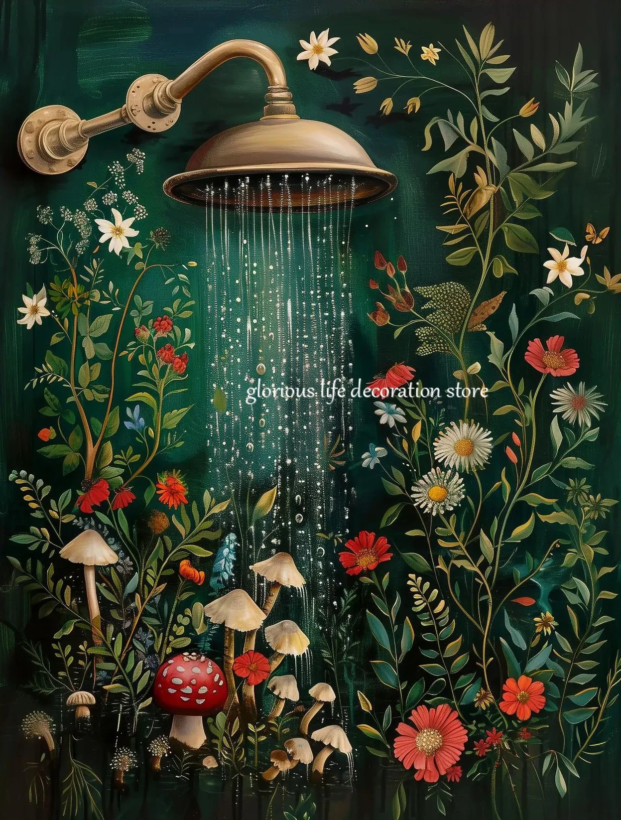 Dunkelgrüne Badepflanzen, Blumen, Dusche, Badewanne, Waschbecken,  Toilettenpapierrolle, Poster, Leinwanddruck, Moody, Vintage-Wandkunst,  Badezimmer-Dekoration - AliExpress, image size:1247x1646