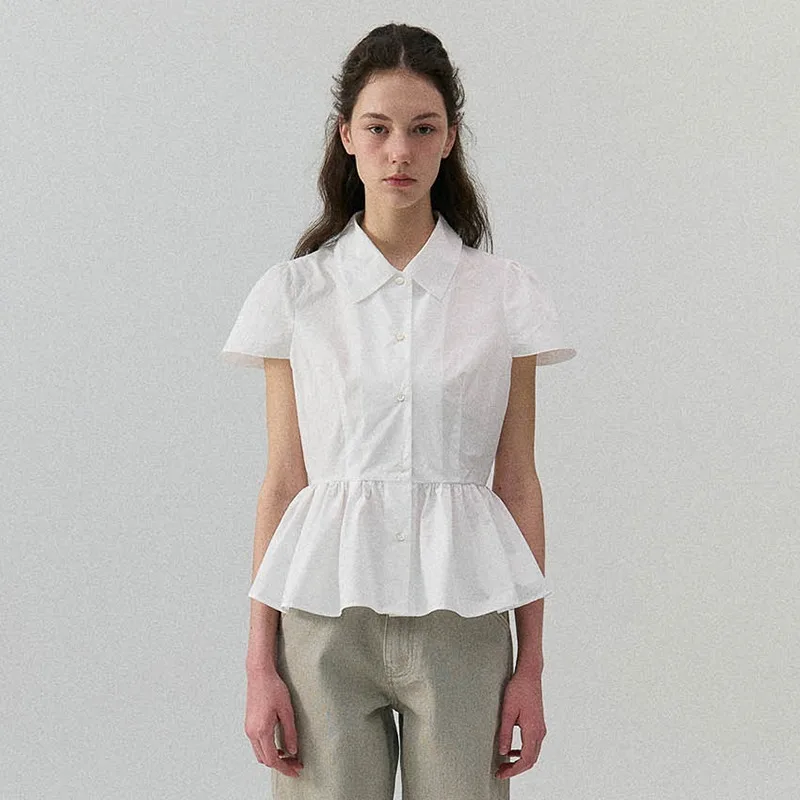 Women's Shirts 2023 Summer New Color Solid Button Turn-down Collar Short Sleeve Fashion Brand Casual Loose Ladies Shirts