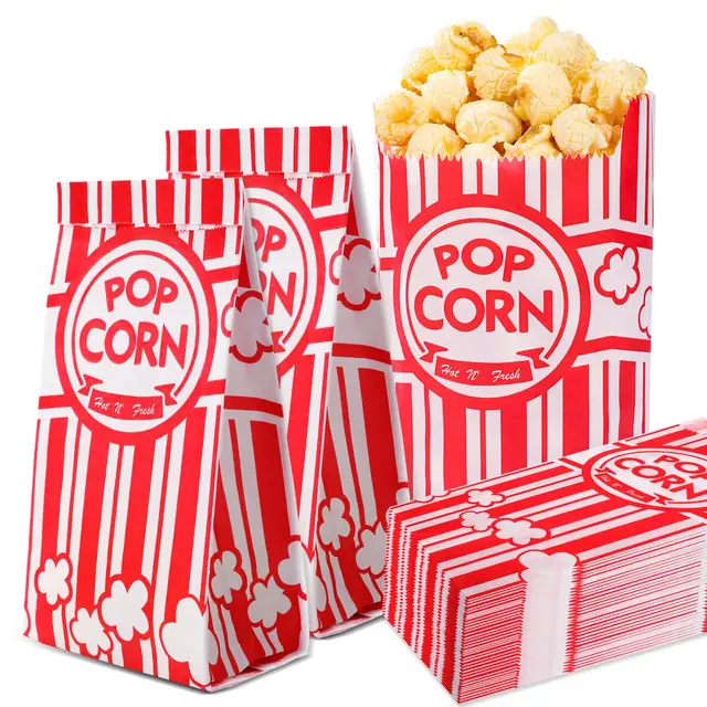 50/100pcs Popcorn Paper Bags Red And White Striped Snack Bags Popcorn Bags OilProof Paper Treats Bag For Party Picnic Home Movie 1