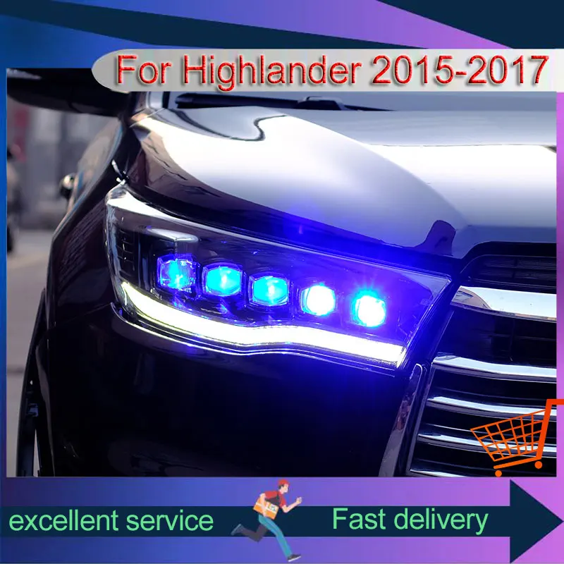 

Car For Toyota 2015-2017 Highlander Headlight Upgrade DRL Front Lamp LED Dynamic Steering Lamp 5 Projector Lens Auto Accessories