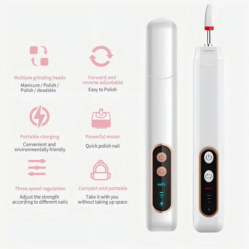 6 in 1 전기 네일 드릴 15000RPM LED 라이트 폴리셔 드릴 비트 포함 전문 네일 그라인딩 연마 각질 제거기