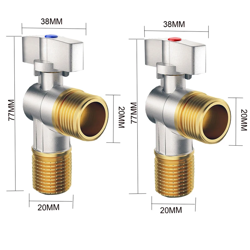 Brass hot and cold water inlet ball valve G1/2" bathroom kitchen sink stop valve toilet connection water pressure regulator inlet valve