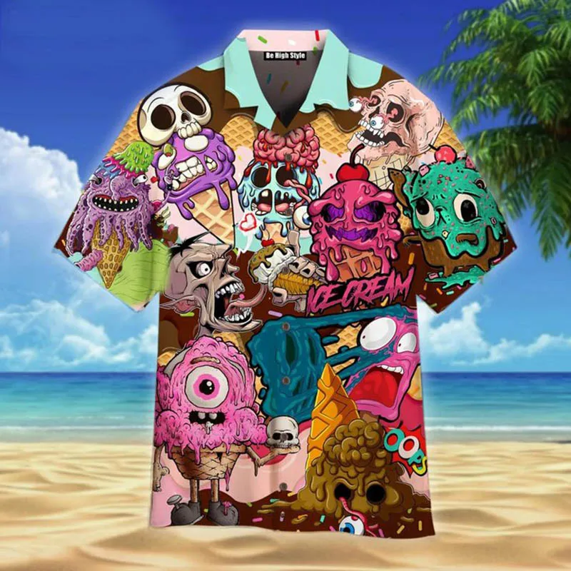 

4Th Of July Ice Cream Cakes Print Hawaiian Shirts 3D Street Y2k Ice Cream Shirt Beach Party Tops Men Women Short Sleeves Tops