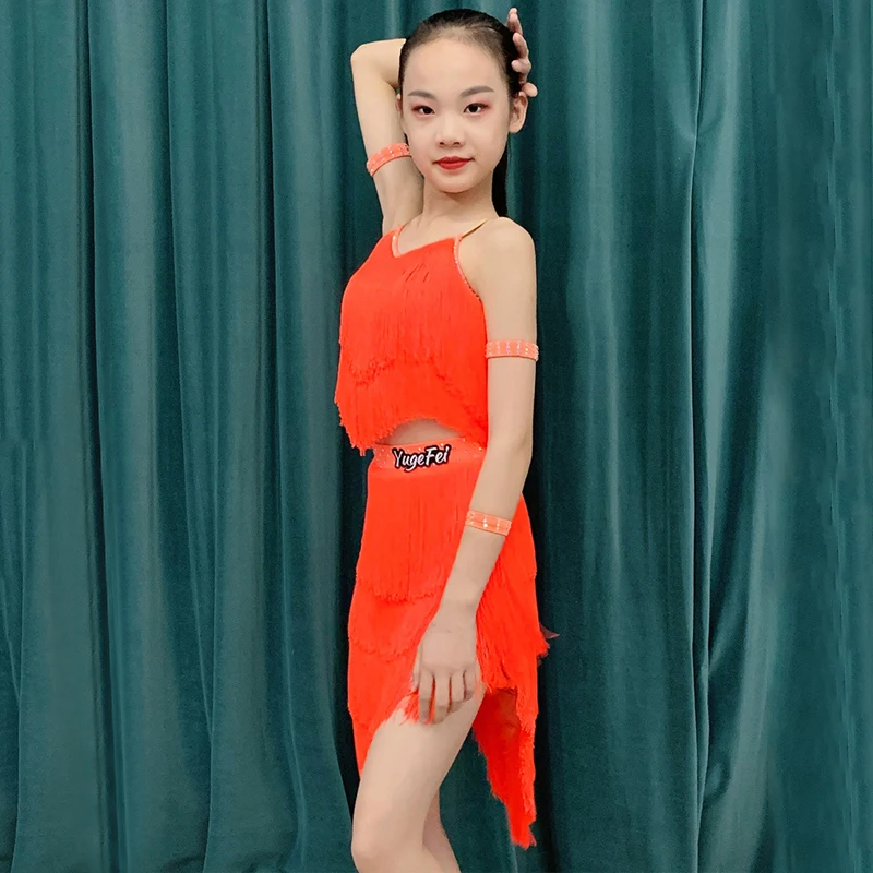 Latin Dance Kids' Dancewear Dress Splicing Sleeveless Spandex Girls' Performance