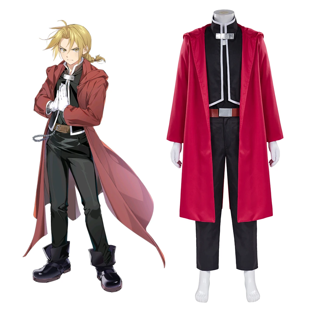 

Anime Fullmetal Alchemist Edward Elric Cosplay Costumes Red Hooded Coat Pants Full Set Uniform Halloween Carnival Party Clothes
