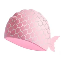Kids Swim Caps with Fish Tail Baby Waterproof Bathing Caps Children Cartoon Swimming Hat for Long Short Hair Kids Boys Girls 2