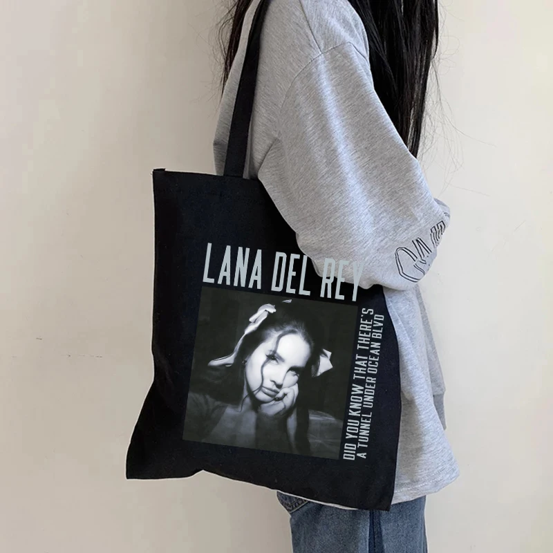 Lana Del Rey Ldr Eco Manga حقيبة تسوق للنساء ، حقيبة كتف قماشية ، سعة كبيرة ، حقيبة متسوقين هاراجو ، 90s
