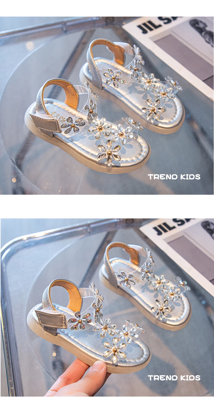 children's sandals near me 2022 Summer Girls Sandals Flower Crystal Princess Shoes Kids Fashion Rhinestone Beach Shoes Children Anti-slip Ankle Strap Shoes boy sandals fashion