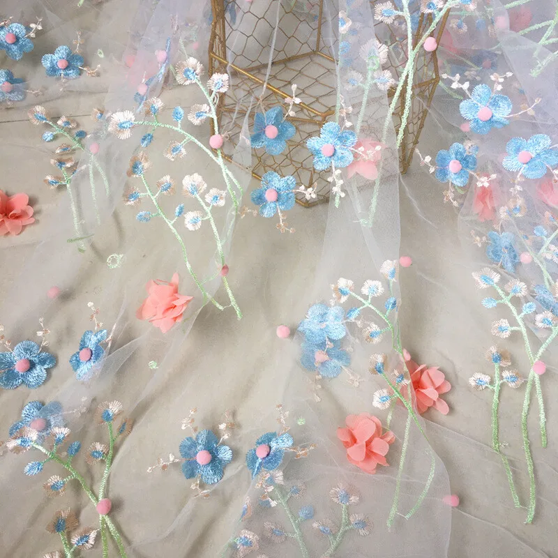 90x145cm Stickerei-Spitzenstoff 3D-Blumen-Netztüll Blumenstoff DIY Kleid Rock Vorhang Handwerk Tutu-Rock Vorhang-Zubehör – Detail 9