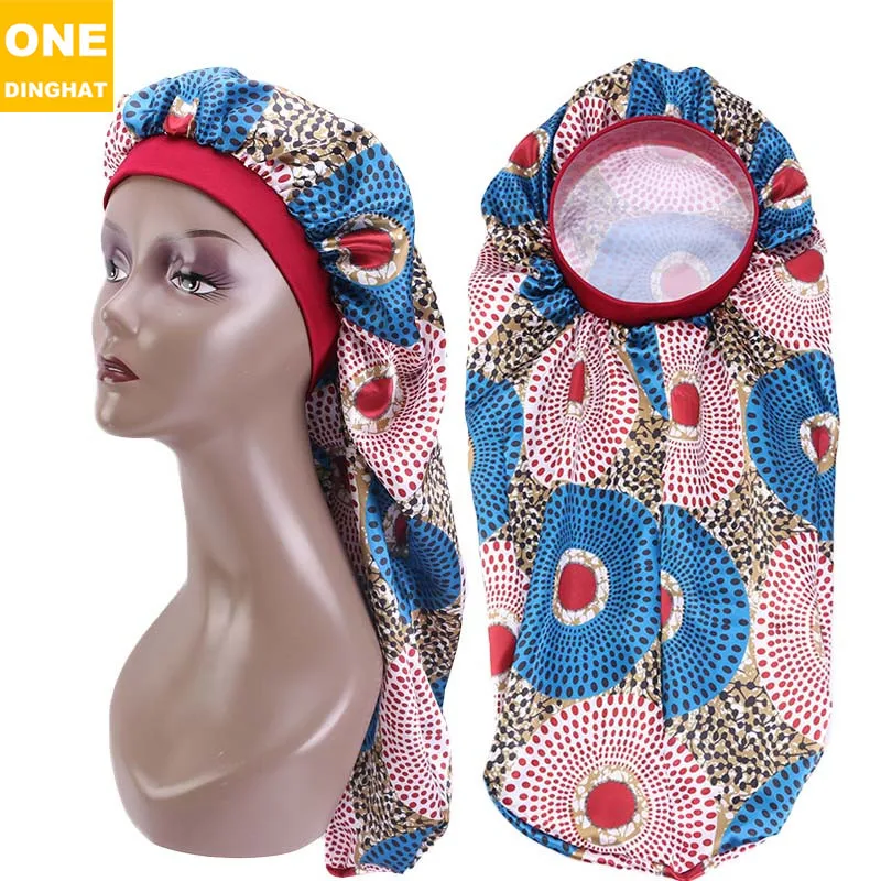 

Атласная Длинная Ночная сорочка с Африканским принтом, шапочка для душа с длинным хвостом, домашняя африканская шапочка с длинными волосами там-о-шантер