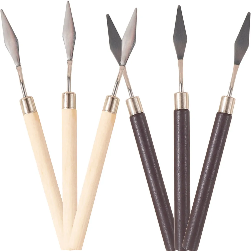 6Pcs 교반 막대 스테인레스 스틸 나무 메이크업 주걱 혼합 도구 네일 아트 페인트 교반기 네일 살롱 혼합 막대 접착제
