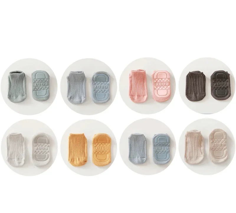 Autumn Baby Short Tube Cotton Socks Kids Stripe Solid White Non-slip Clothing for Children Boys Girls Toddlers Newborn Infant