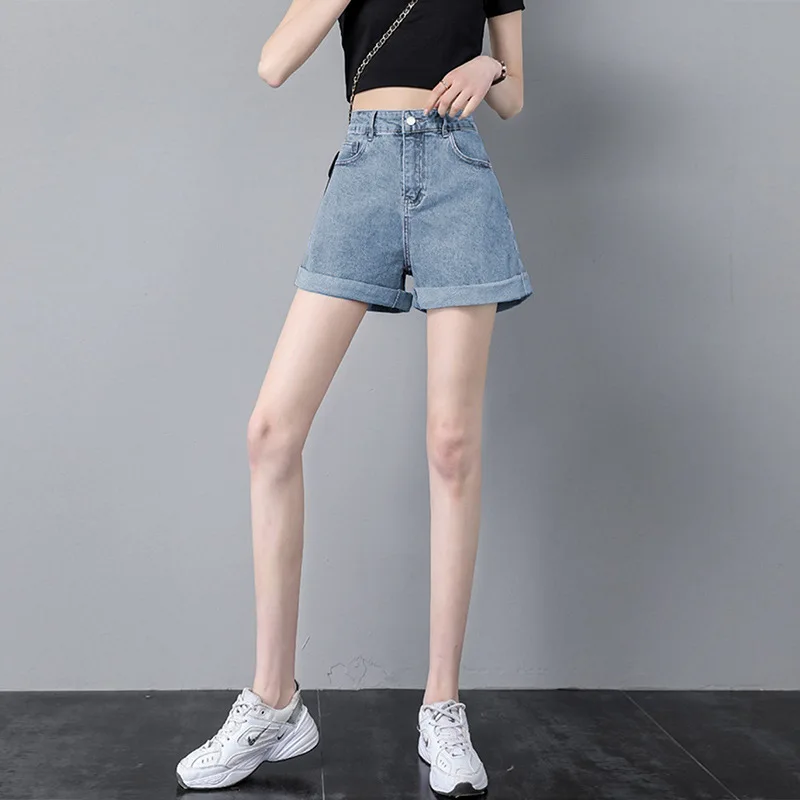 2023 New Denim Shorts Women's Summer High Waist Slim Loose A-line Small Wide Leg Hot Pants