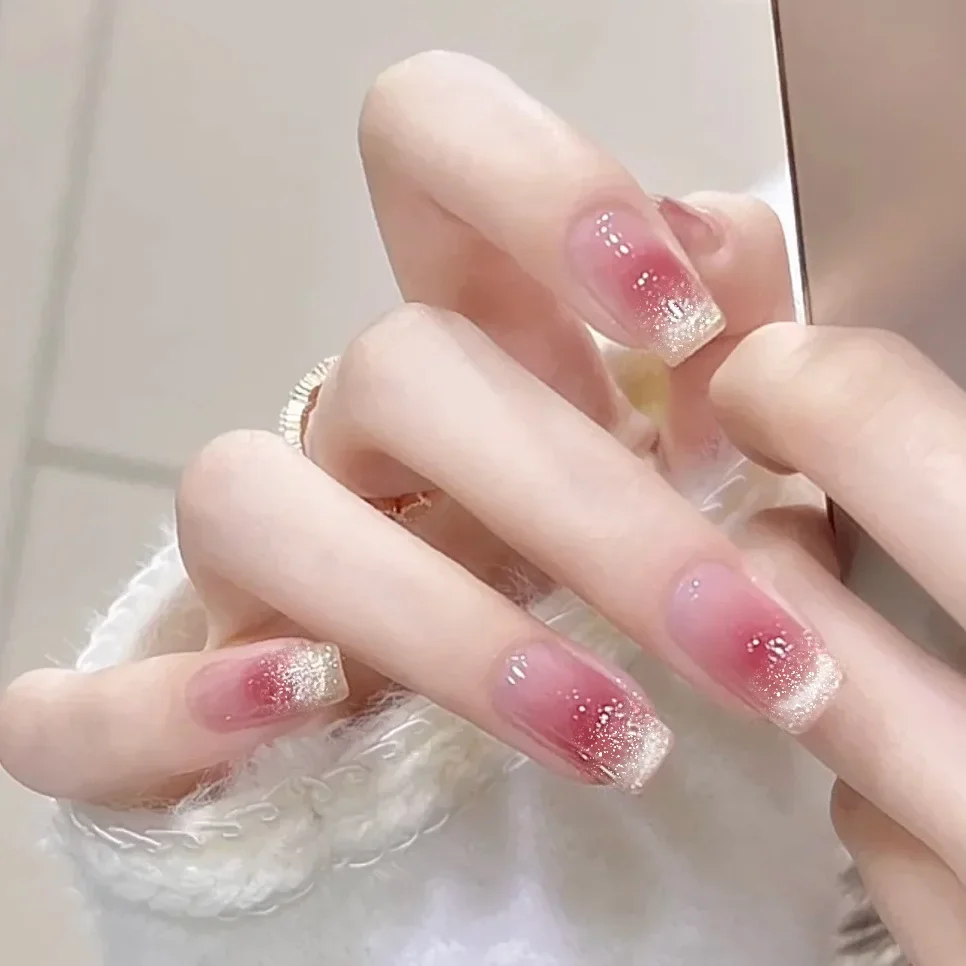20Tips Semi Curing Gel Nail Patch Slider Long-acting Gradual Change Cat Eye Aurora Full Set of Gel Nail stickers UV Lamp Needed