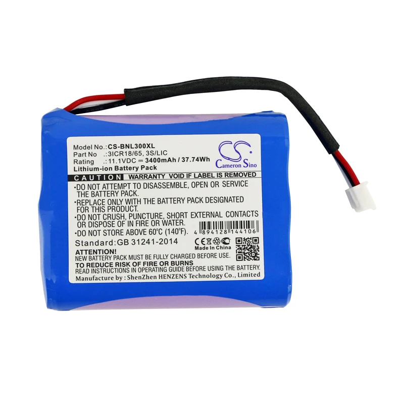 Литий-ионный аккумулятор GreenBatteryPower CameronSino 3400 мАч 11,1 В Вт ⋅ч для колонок Bang & Olufsen 3ICR18/65 ,3S/LIC,BeoPlay A3