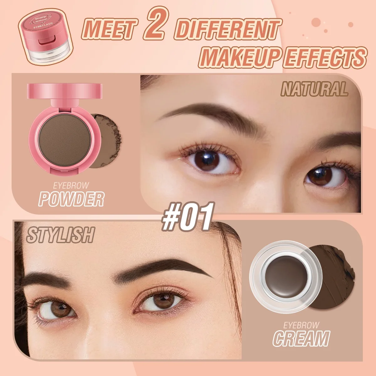 Eyebrow Powder Gel PINKFLASH 2 In 1 Double Effect Waterproof Quick-drying 3D Eyebrow Styling Cream Enhancer Cosmetics Brush eyebrow pomade gel wax,eye makeup tools