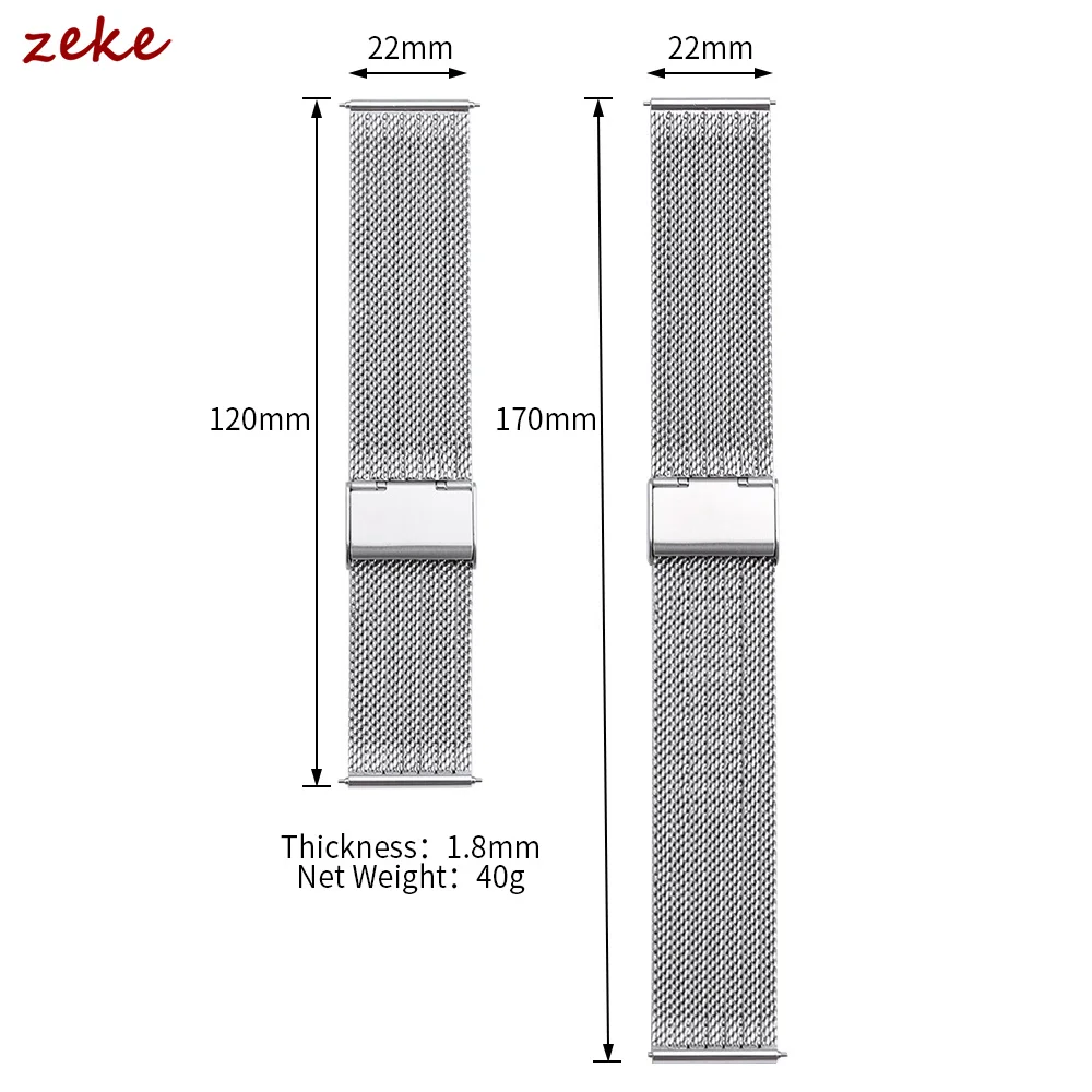 Sleek Milanese Mesh Stainless Steel Watch Band - Universal Metal Bracelet for Men & Women,  Adjustable 18mm-22mm Strap