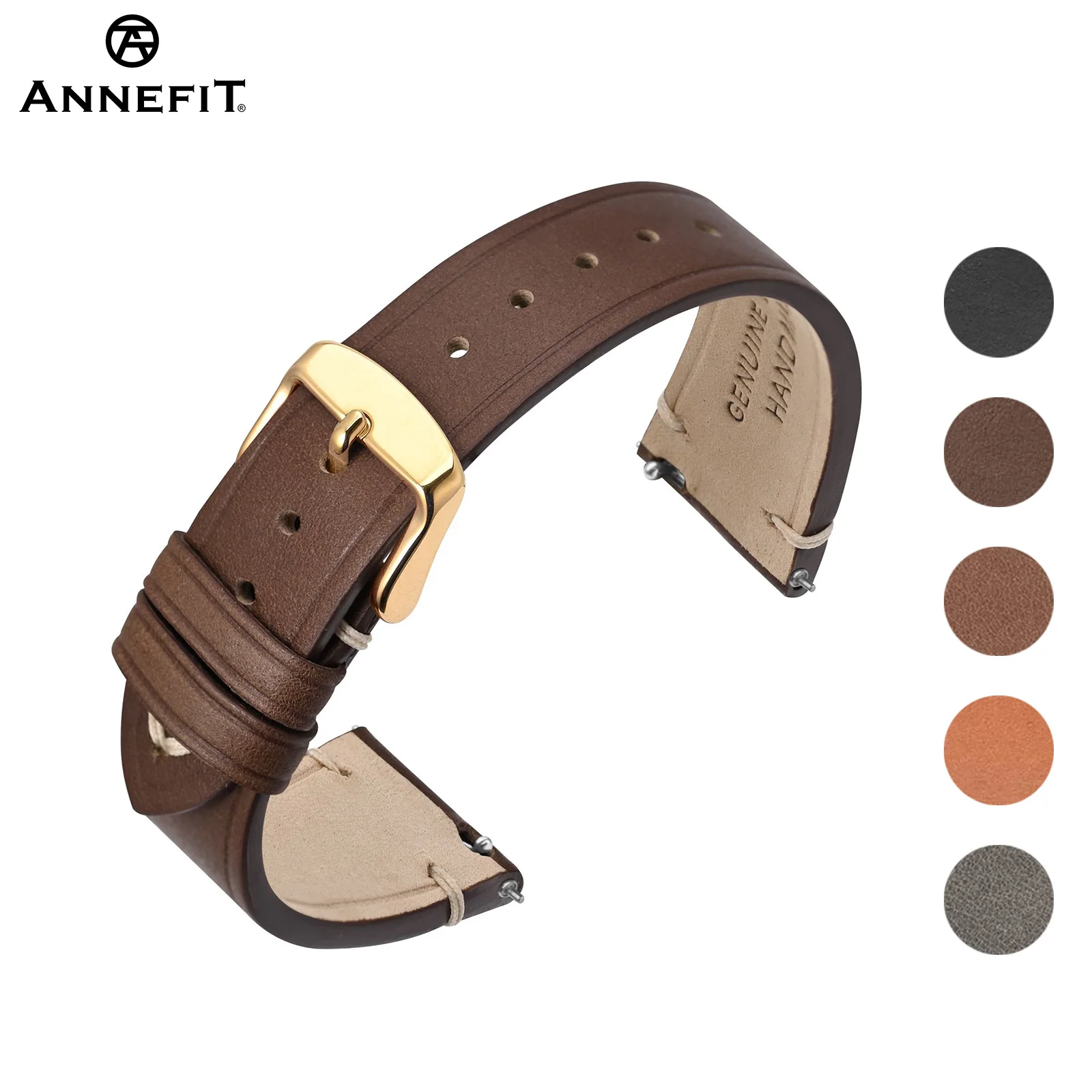 

ANNEFIT Slim Watch Bands Oil Wax Leather Quick Release Watchstraps 18mm 20mm 22mm for Men and Women