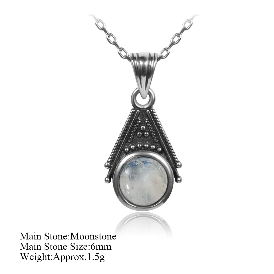 Natural Moonstone Pendant Necklace For Women 925 Sterling Silver Fine Jewelry Gift Classic Vintage Silver Chain