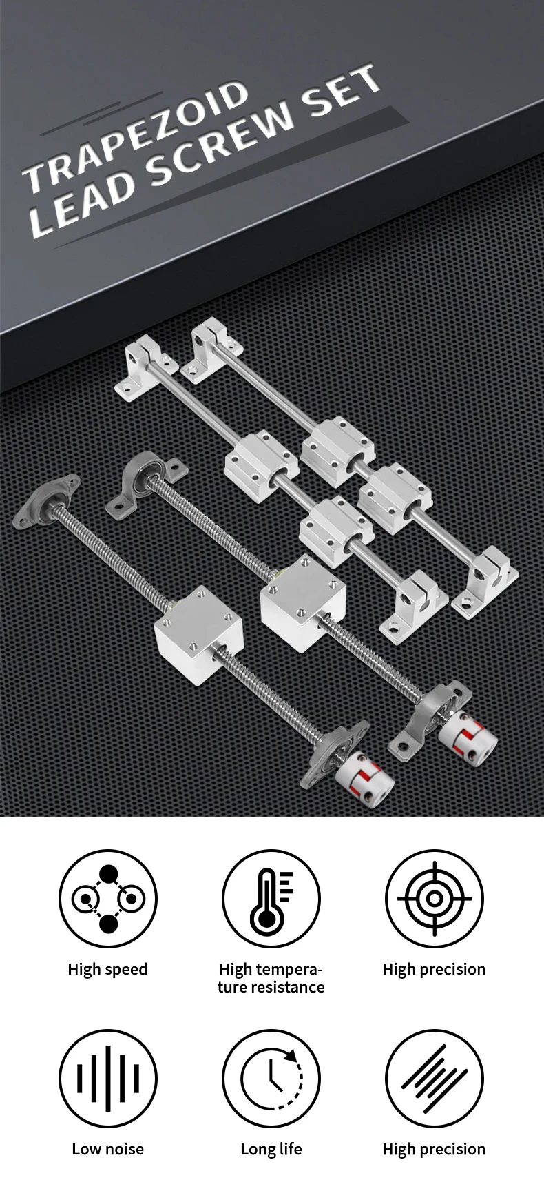 T20 Leitspindel, Durchmesser 20 mm, Trapezschraube, Muttern-Set mit KP/KFL-Halter, vertikales Kit, SK-Schieberführung, 4 mm Länge, 100–1000 mm – Detail 1