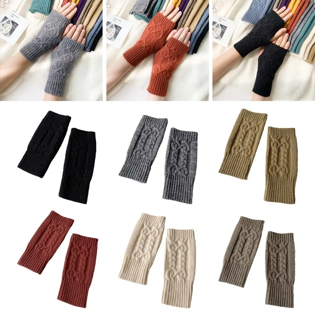 

Korean Outdoor Winter Warm Fingerless Knitted Gloves Finger Guantes Gloves Solid Women Arm Exposed Color Warmers Mittens St K2g4