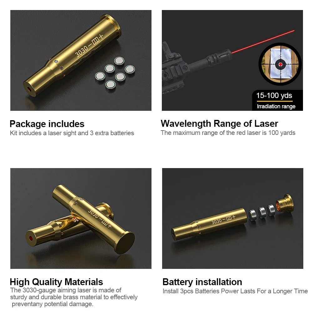 3030 Red Laser Boresighter Cartridge Dot Laser Bore Sighter Pistol Rifle Scope Hunting Accessory Training Shoot Sight