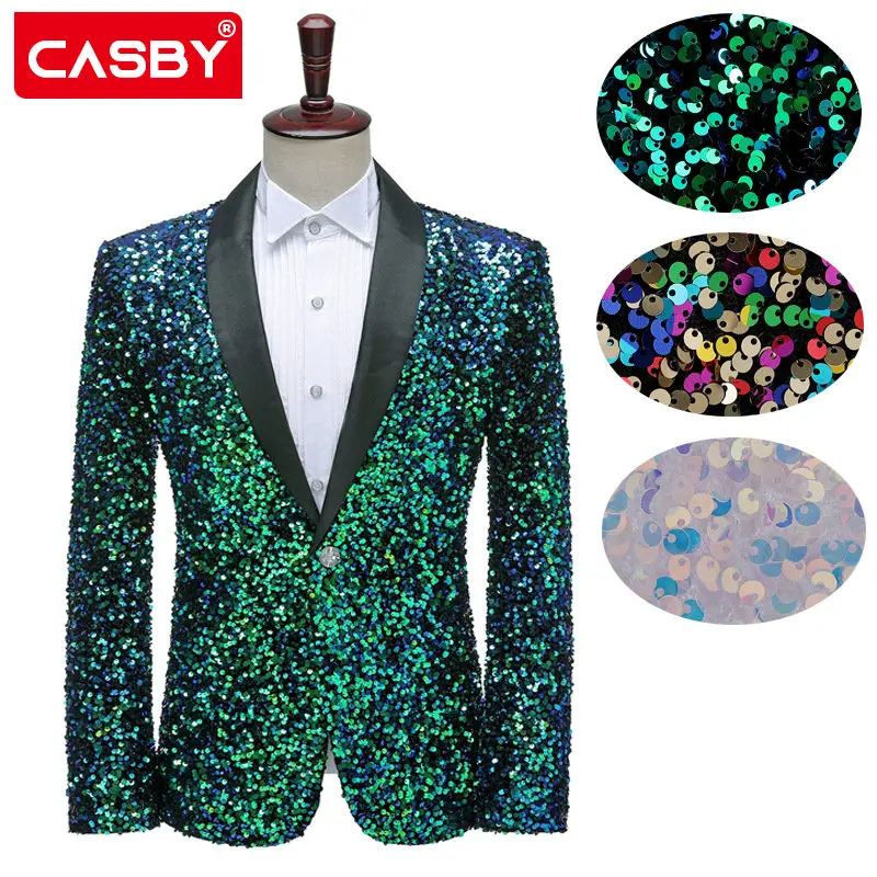 

2023 Blazer Jacket Stage Costumes for Singers Men's Dress Sequins Color Flashing Bar Nightclub Boy Host Singer Performance Suit