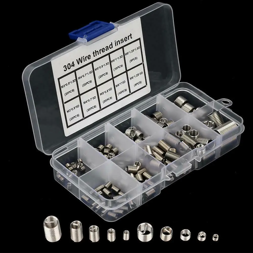 150Pcs/Box Thread Repair Inserts M3 M4 M5 M6 M8 Helicoil 304 Stainless Steel Thread Repairing Tool Thread Repair Kit Set