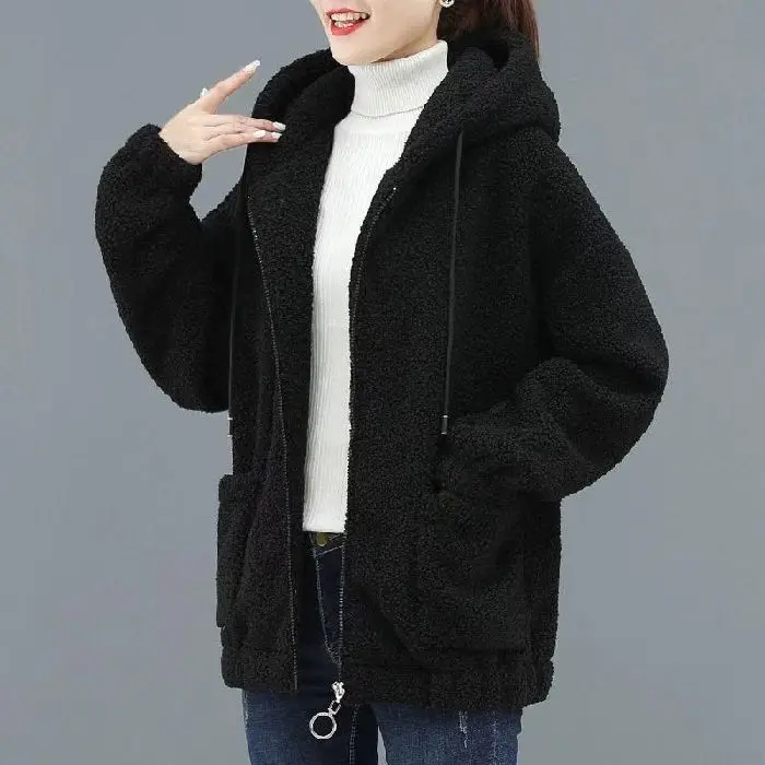 Cabolsa de lã de Cordeiro com Capuz para Mulheres Cabolsa de lã de Cordeiro Nova Primavera Outono Solto Coreano Zíper Cardigan Engrossado Mulher 2022 10 Home & Garden