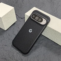 Premium Litchi Pattern PU Leather Protective Phone Case - Durable Hard PC Back Cover - Google Pixel 8 Pro (Black)