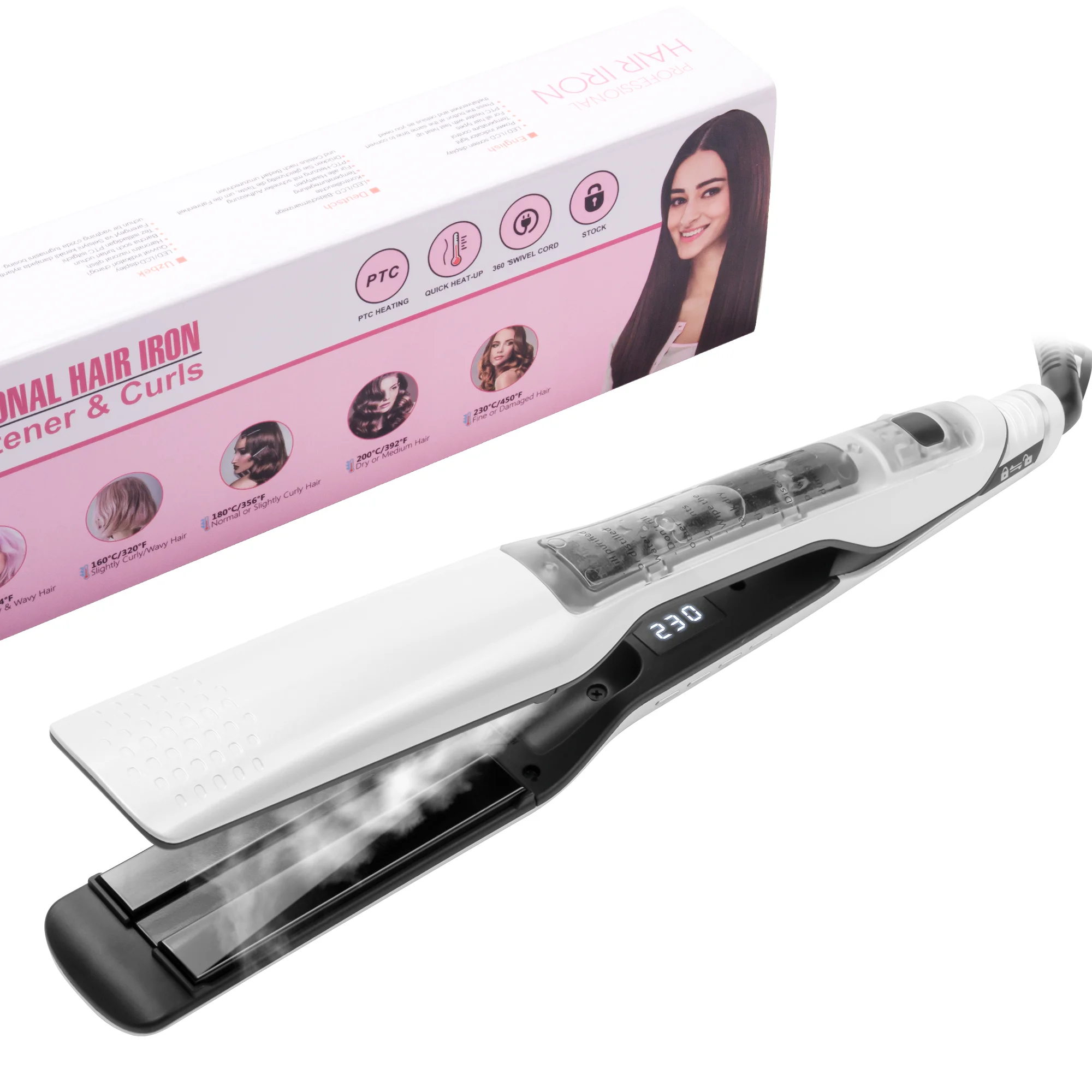 Steam Hair Straightener Professional Salon Nano Titanium Ceramic Steam Flat Iron Hair Straightening Irons for Smooth 2