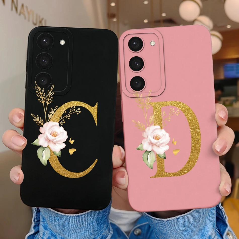 Per Samsung Galaxy S23 Ultra Plus S23Fe Custodia 26Letter Soft Smooth Liquid Silicone Square Phone Cover Protettiva Nera Pink Funda