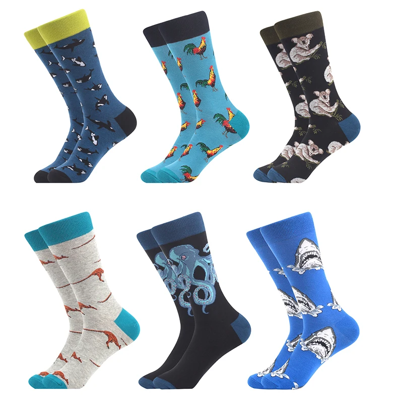

Men's Colorful Novelty Animal Patterned Casual Crew Socks 6 Packs
