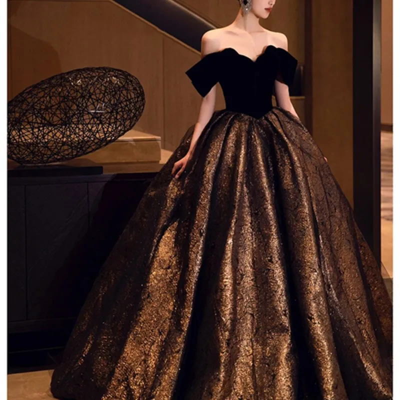 

off-Shoulder Elegant Light Luxury Art Exam Banquet Host Performance Dress