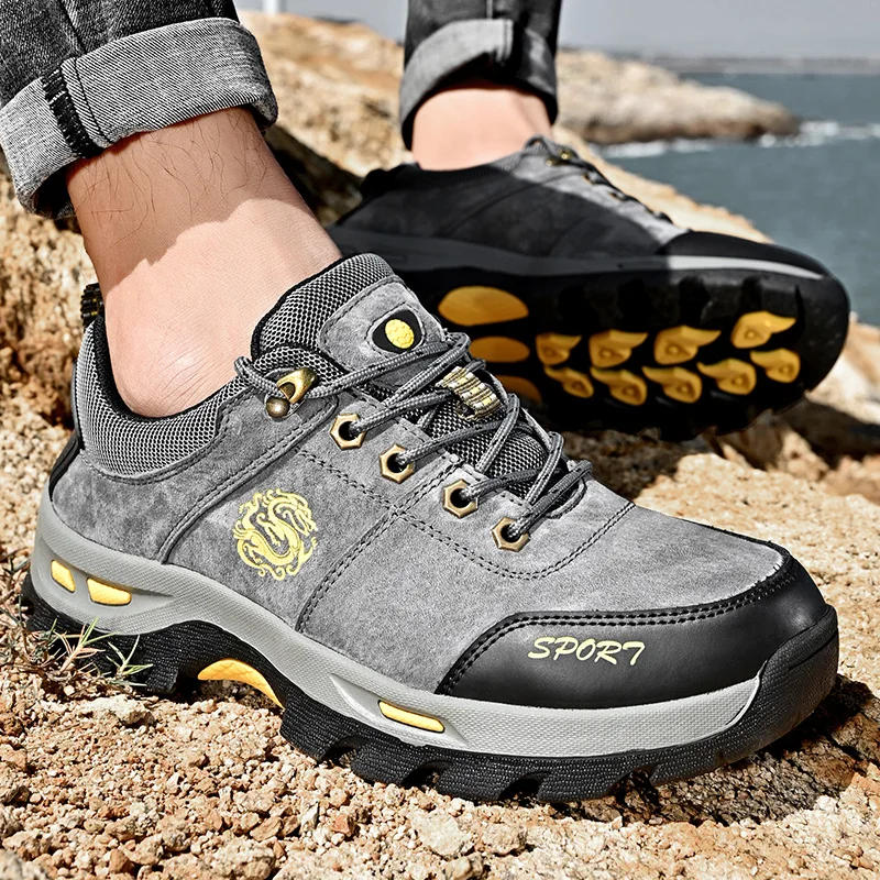 High Quality Pigskin Men's Trekking Shoes Fashion Brown Low Non-slip Hiking Shoes Man Outdoor Genuine Leather Sneakers For Men