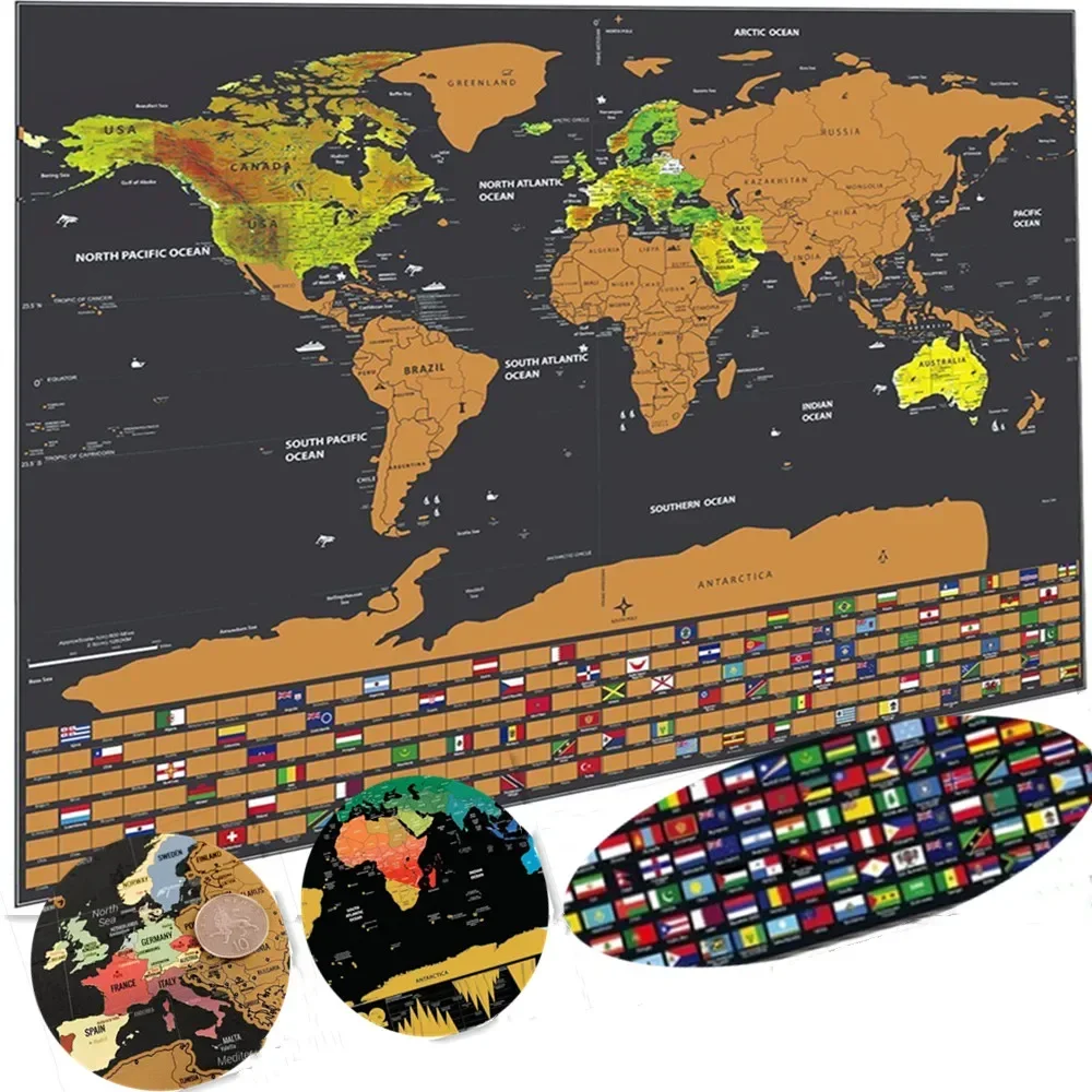 

Personalized Travel Scratch Off Mapss With National Flag - Deluxe World Scratch Mapss with Your Own Travel Memories and Notes