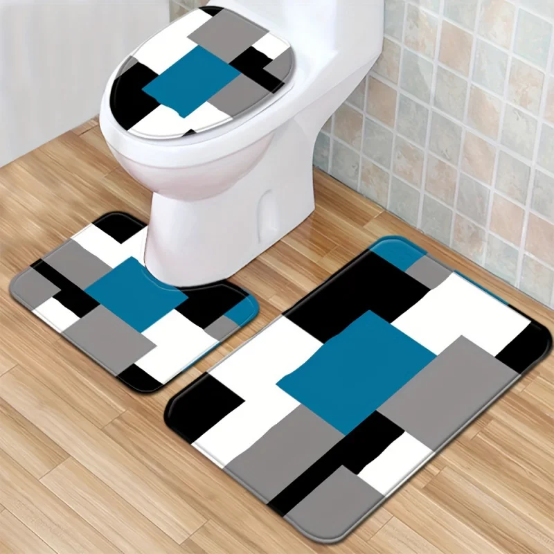 1/3Pcs TV Mosaic Floor Cover Toilet Carpet Absorbent Door Bathroom Three-Piece Set Non-Slip Mat Deco