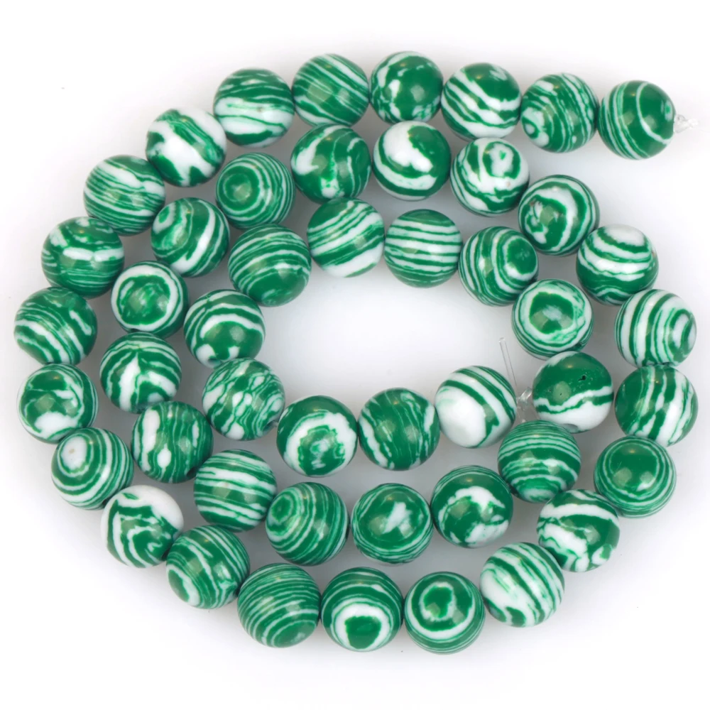 6/8/10mm Natürliche Runde Grün Weiß Malachit synthetische Türkisen Spacer Lose Stein Perlen Für Schmuck Machen DIY Armband 15" – Detail 12