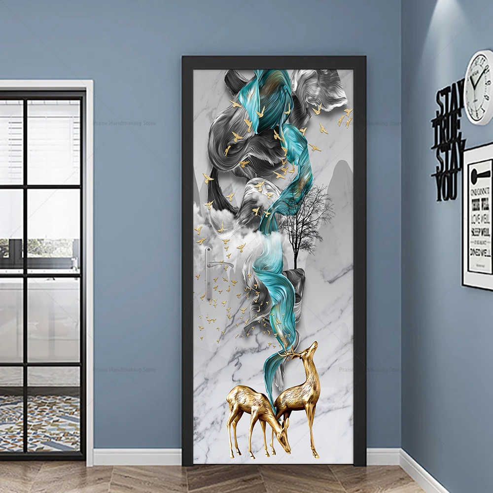 Decorazione D'Ingresso Della Casa Murale Stile Cinese Luan Jinxian Deer Door Sticker Pvc Impermeabile Autoadesivo Poster